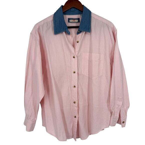 princeton club Tops - Vintage 90s Princeton Club Womens Pink Medium Blouse Shirt Top Old Money Denim